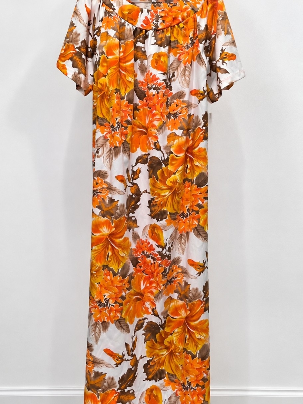 Women's Hawaiin Floral Maxi Dress in Orange & Brown